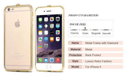 Добави още лукс Бъмпъри за телефони Луксозен алуминиев бъмпър с камъни и закопчалка за Apple iPhone 6 Plus 5.5 / Apple iPhone 6s Plus 5.5 златист